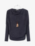 Pull à col bénitier en maille motif rayé - Marine - 1