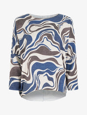 Pull fin imprimé abstrait à col rond - Marine - 1