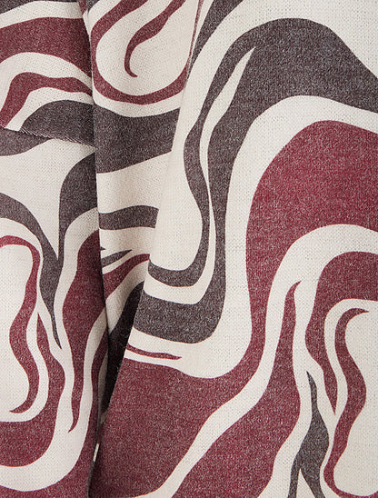 Pull fin imprimé abstrait à col rond - Lie de vin - 3