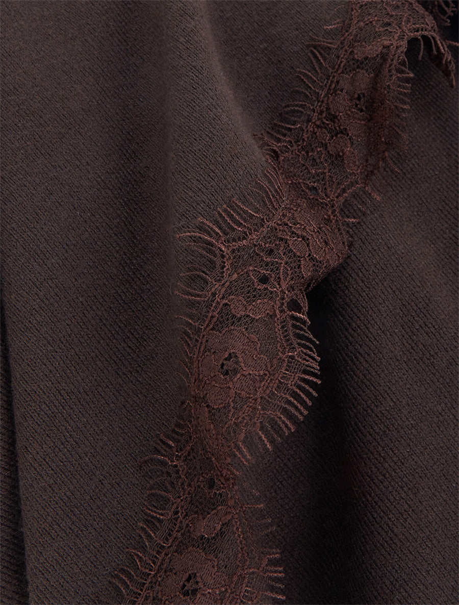 Pull à bords asymétriques et dentelle - Marron - 3