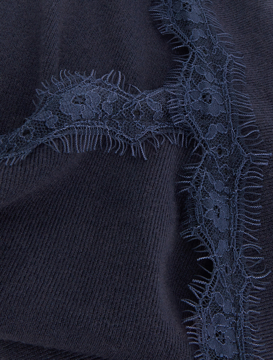 Pull à bords asymétriques et dentelle - Marine - 3