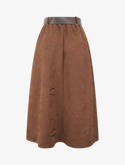 Jupe longue en suédine à broderies fantaisies - Marron - 2