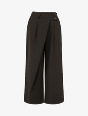 Pantalon uni droit à fermeture sur le côté - Marron - 1