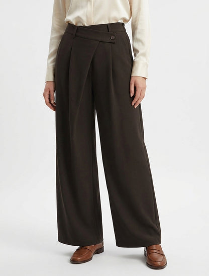 Pantalon uni droit à fermeture sur le côté - Marron