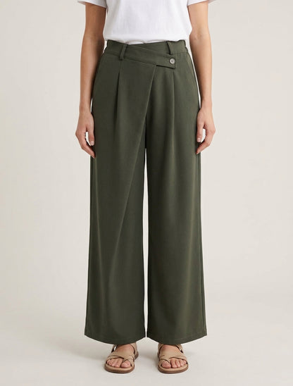 Pantalon uni droit à fermeture sur le côté - Kaki