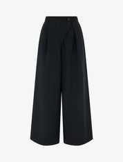 Pantalon uni à taille élastiquée - Noir - 1