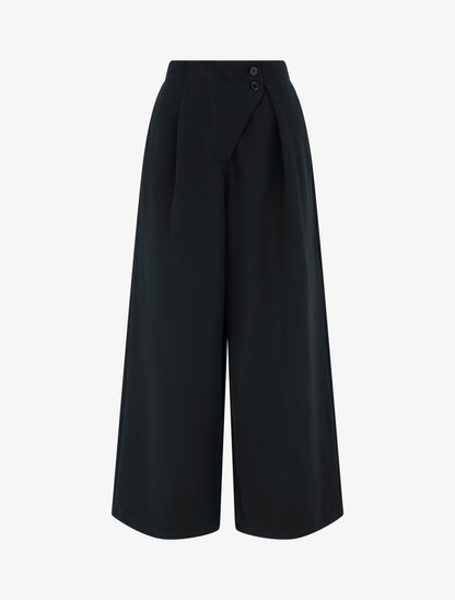 Pantalon uni à taille élastiquée - Noir - 1