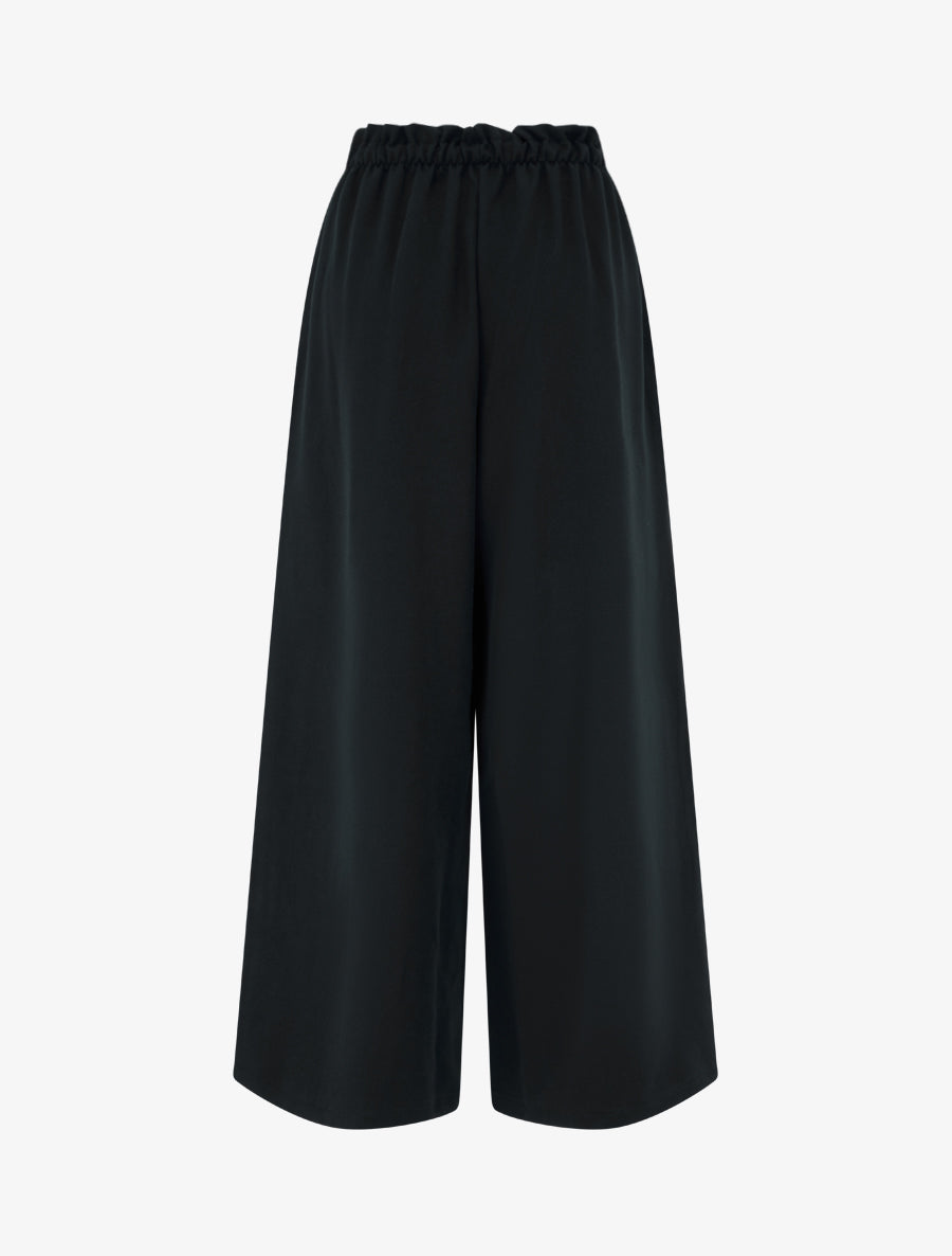 Pantalon uni à taille élastiquée - Noir - 2