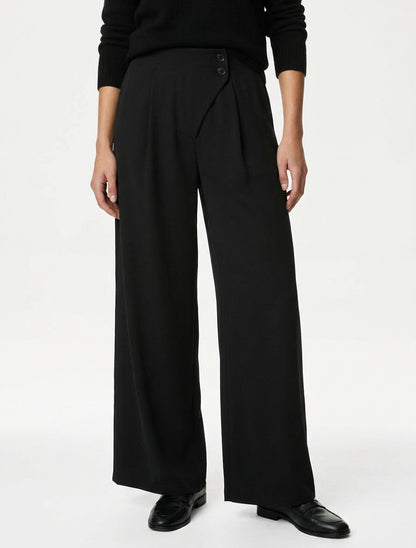Pantalon uni à taille élastiquée - Noir