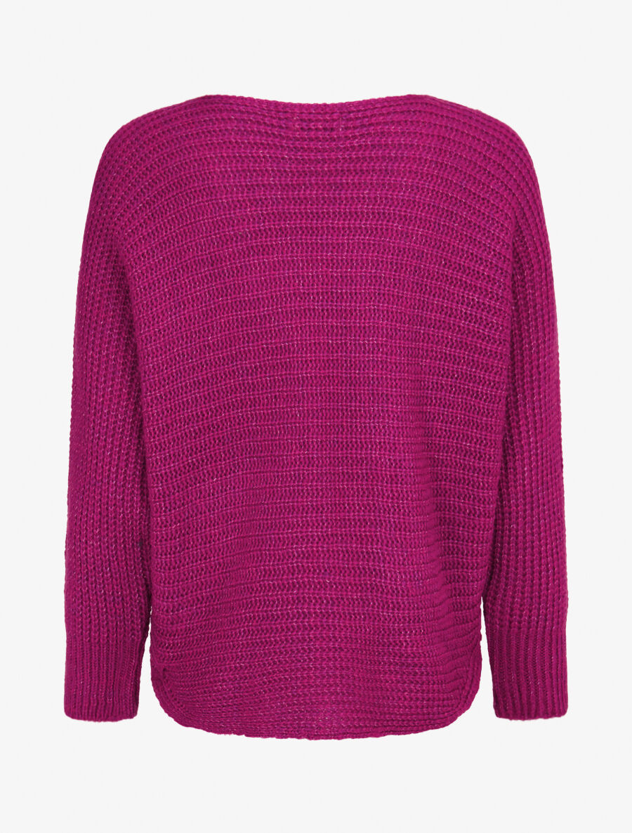 Pull dolman en grosse maille côtelée - Violine - 2