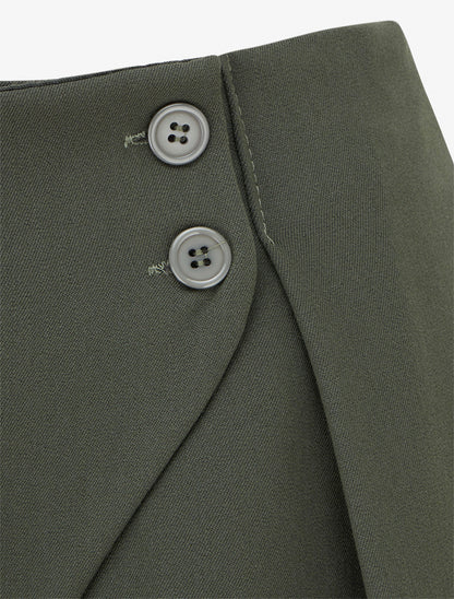 Pantalon uni à taille élastiquée - Kaki - 3