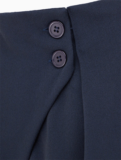 Pantalon uni à taille élastiquée - Marine - 3