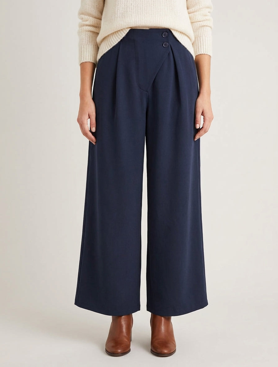 Effen broek met elastische tailleband - Marine