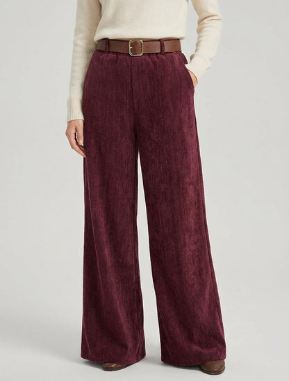 Pantalon effet velours à taille élastiquée - Lie de vin