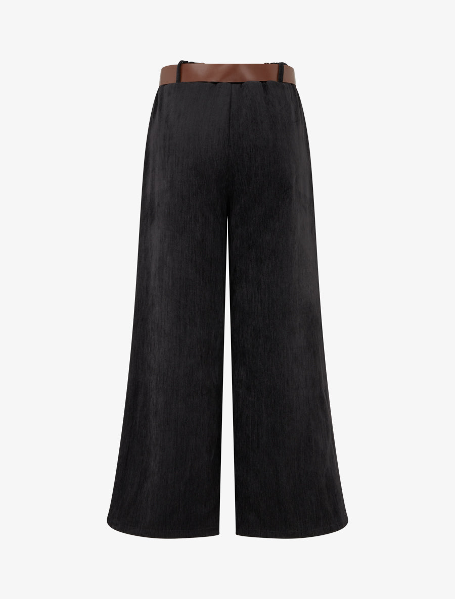 Pantalon effet velours à taille élastiquée - Noir - 2