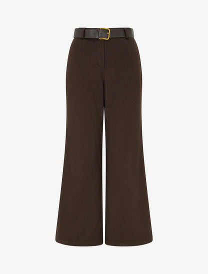 Pantalon ample en feutrine à taille haute - Marron - 1
