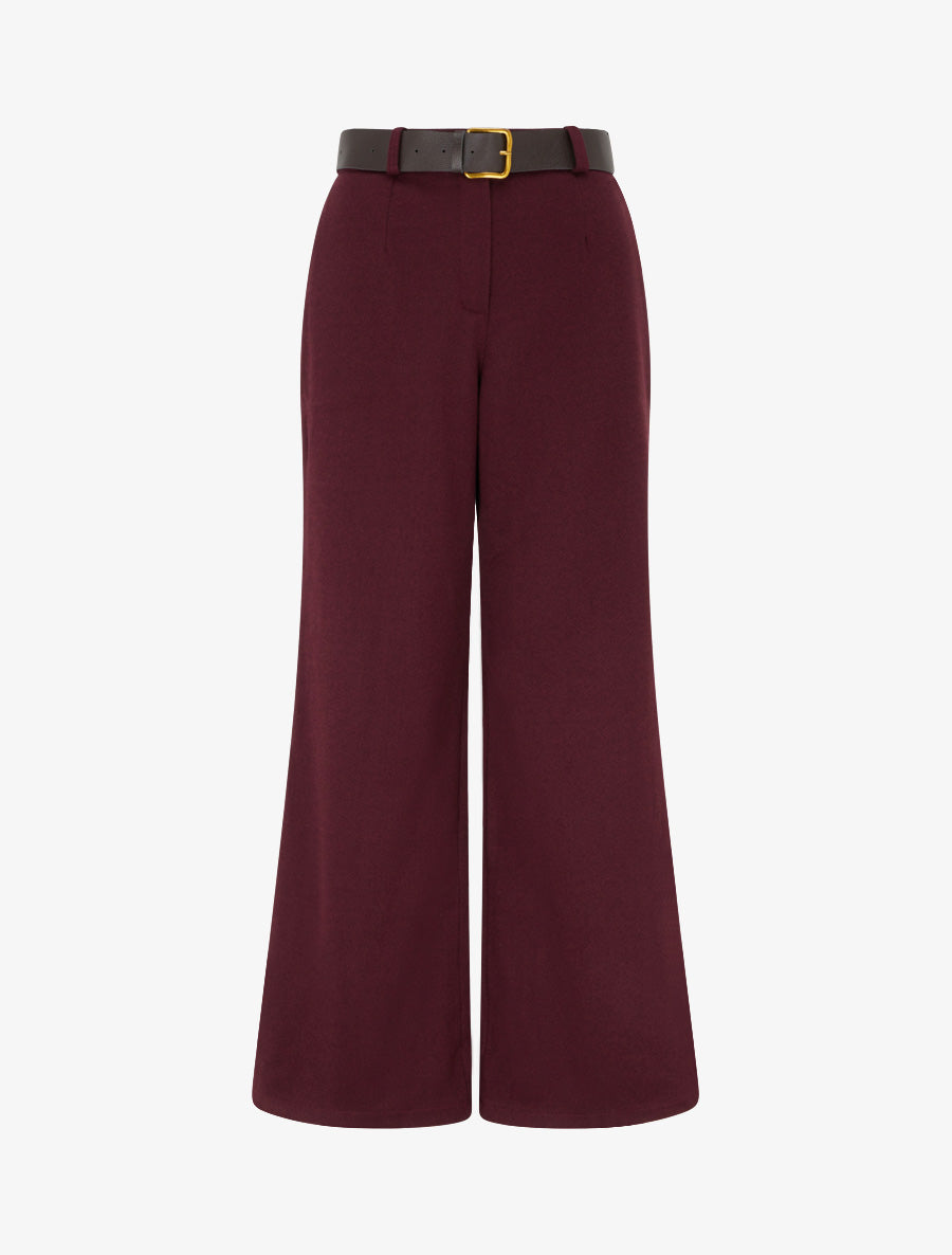 Pantalon ample en feutrine à taille haute - Lie de vin - 1