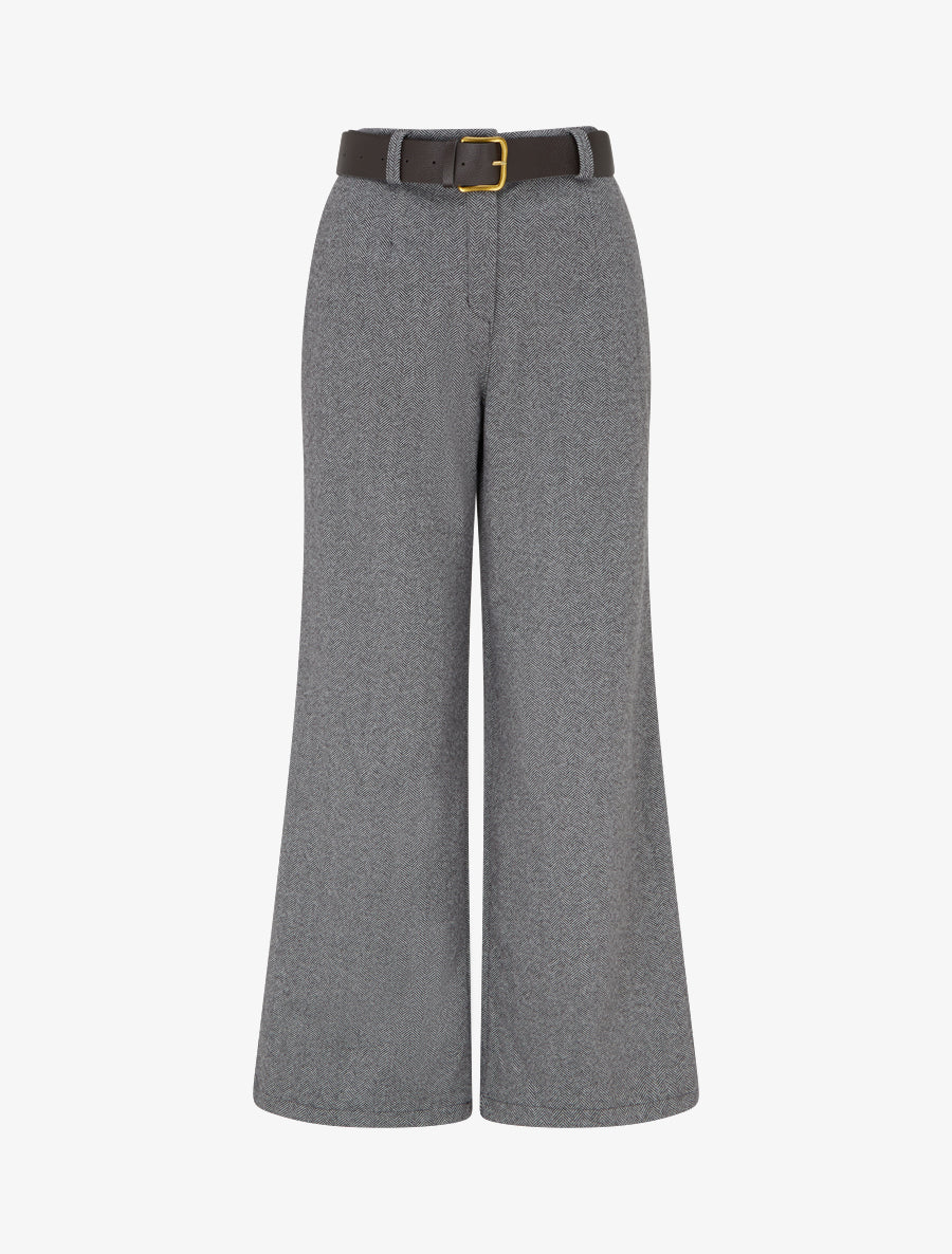 Pantalon ample en feutrine à taille haute - Gris - 1