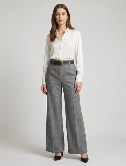 Wijde broek van vilt met hoge taille - Grijs
