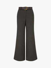 Pantalon taille haute en tissu style toile lainée - Noir - 1