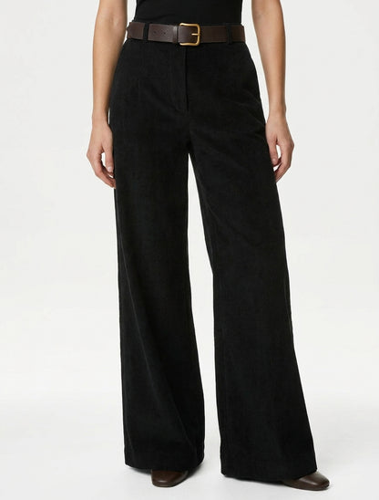 Pantalon uni côtelé - Noir