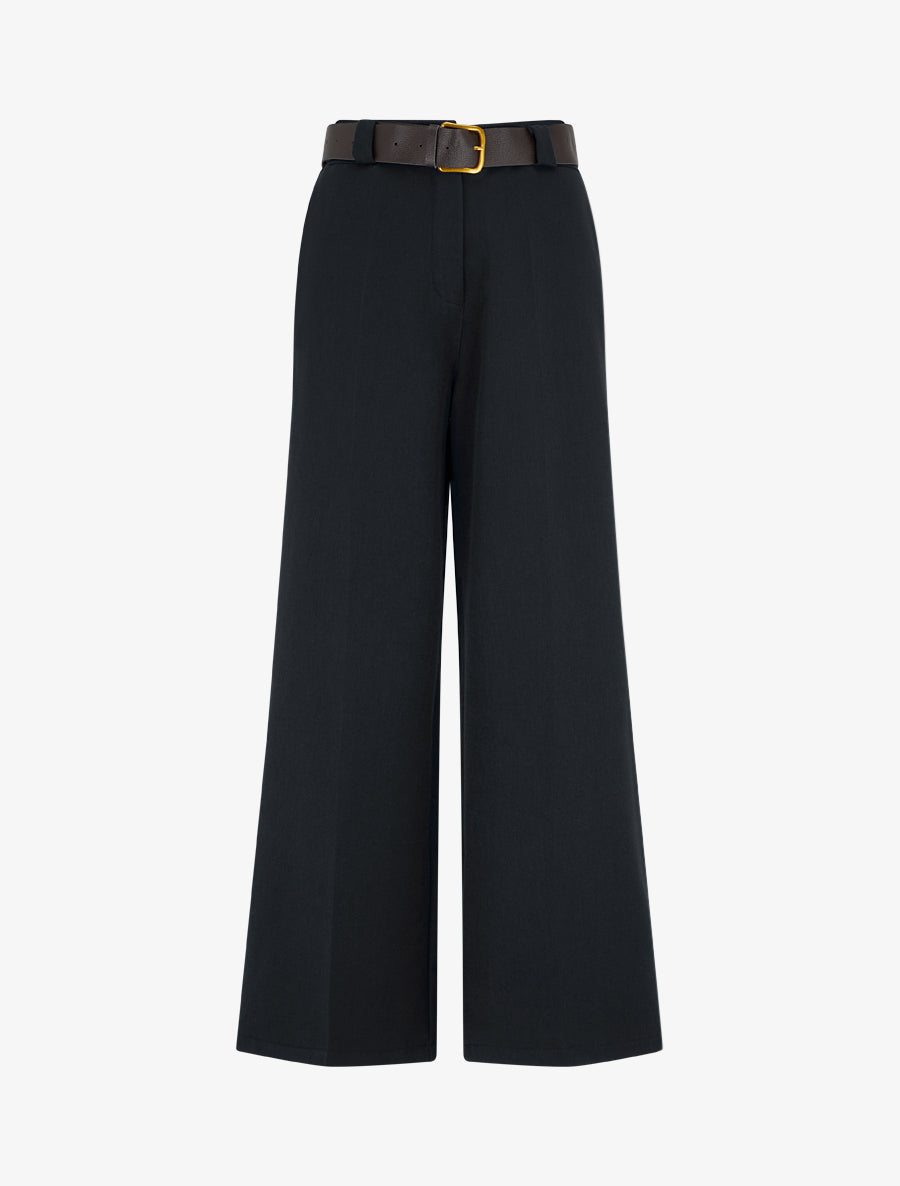 Pantalon ample uni à taille haute élastiquée - Noir - 1
