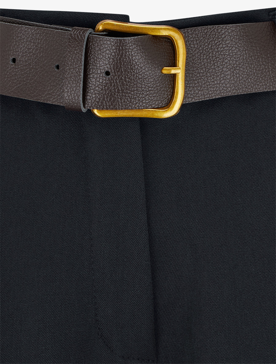 Pantalon ample uni à taille haute élastiquée - Noir - 3