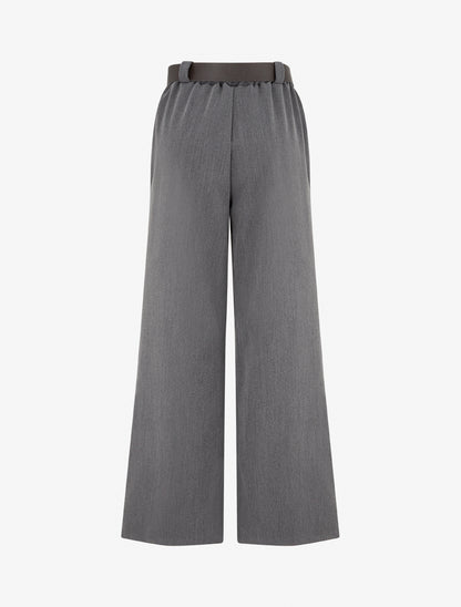 Pantalon ample uni à taille haute élastiquée - Gris foncé - 2