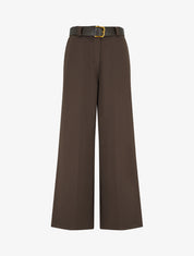 Pantalon ample uni à taille haute élastiquée - Marron - 1