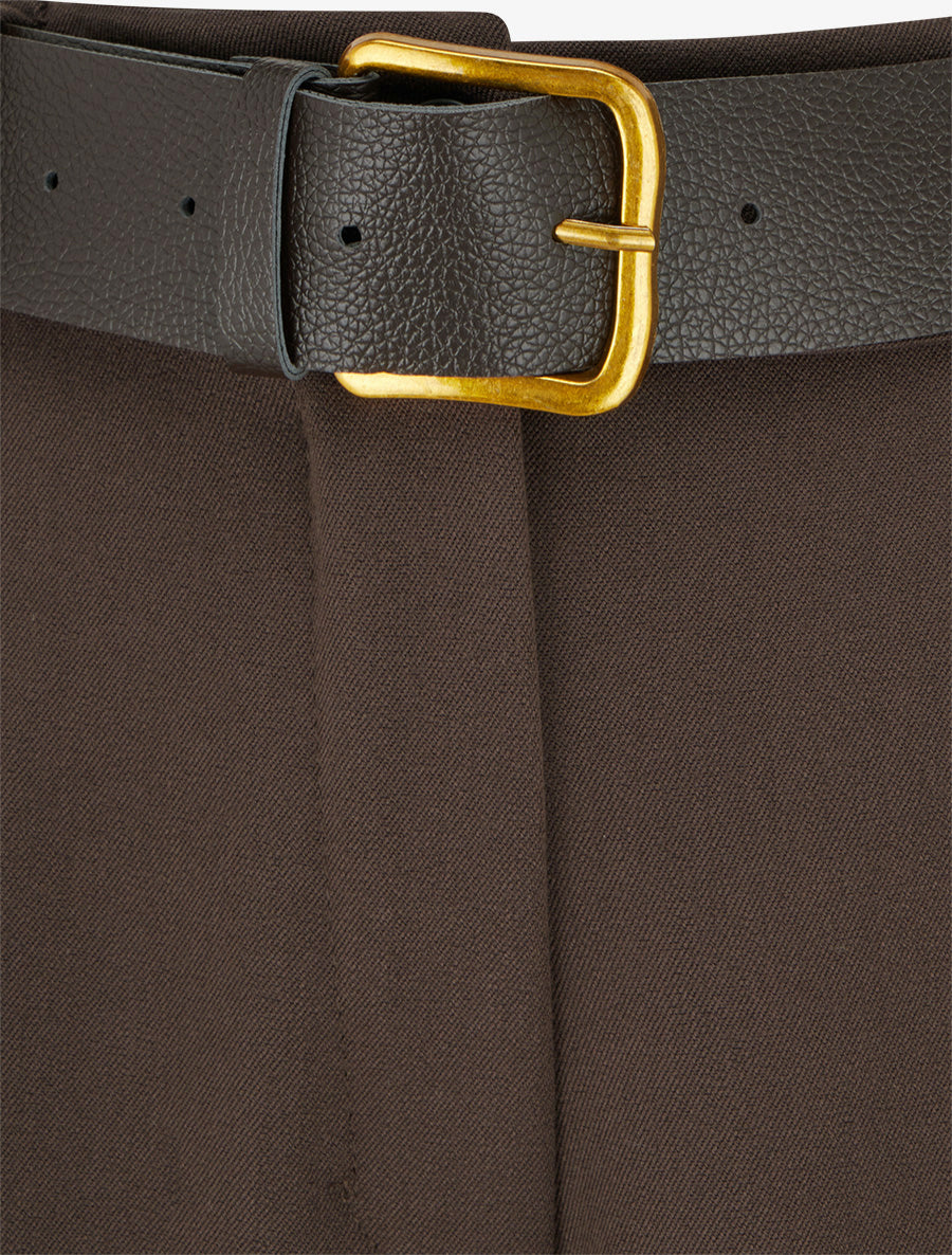 Pantalon ample uni à taille haute élastiquée - Marron - 3