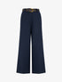 Pantalon ample uni à taille haute élastiquée - Marine - 1
