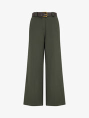 Pantalon ample uni à taille haute élastiquée - Kaki - 1