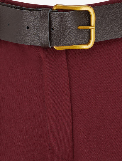 Pantalon ample uni à taille haute élastiquée - Bordeaux - 3