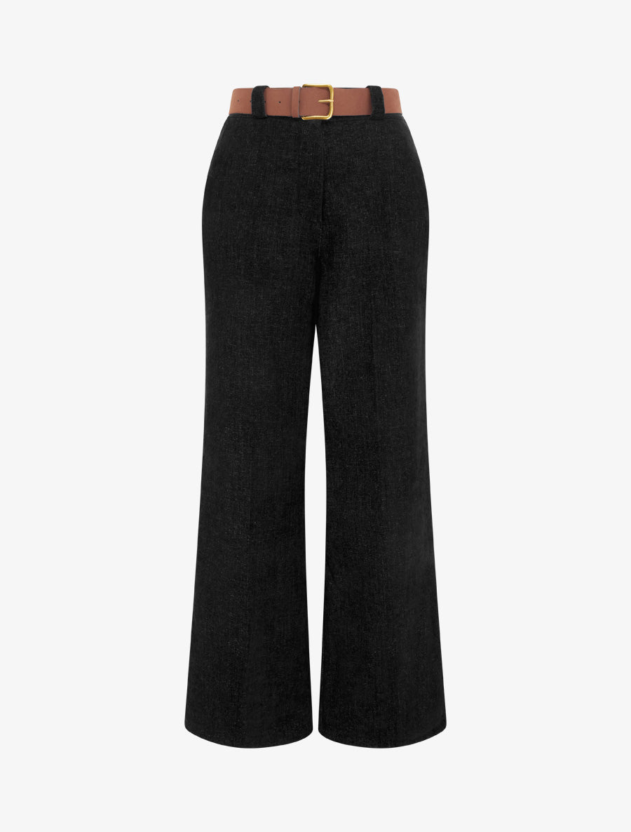 Pantalon élastiqué effet velours - Noir - 1
