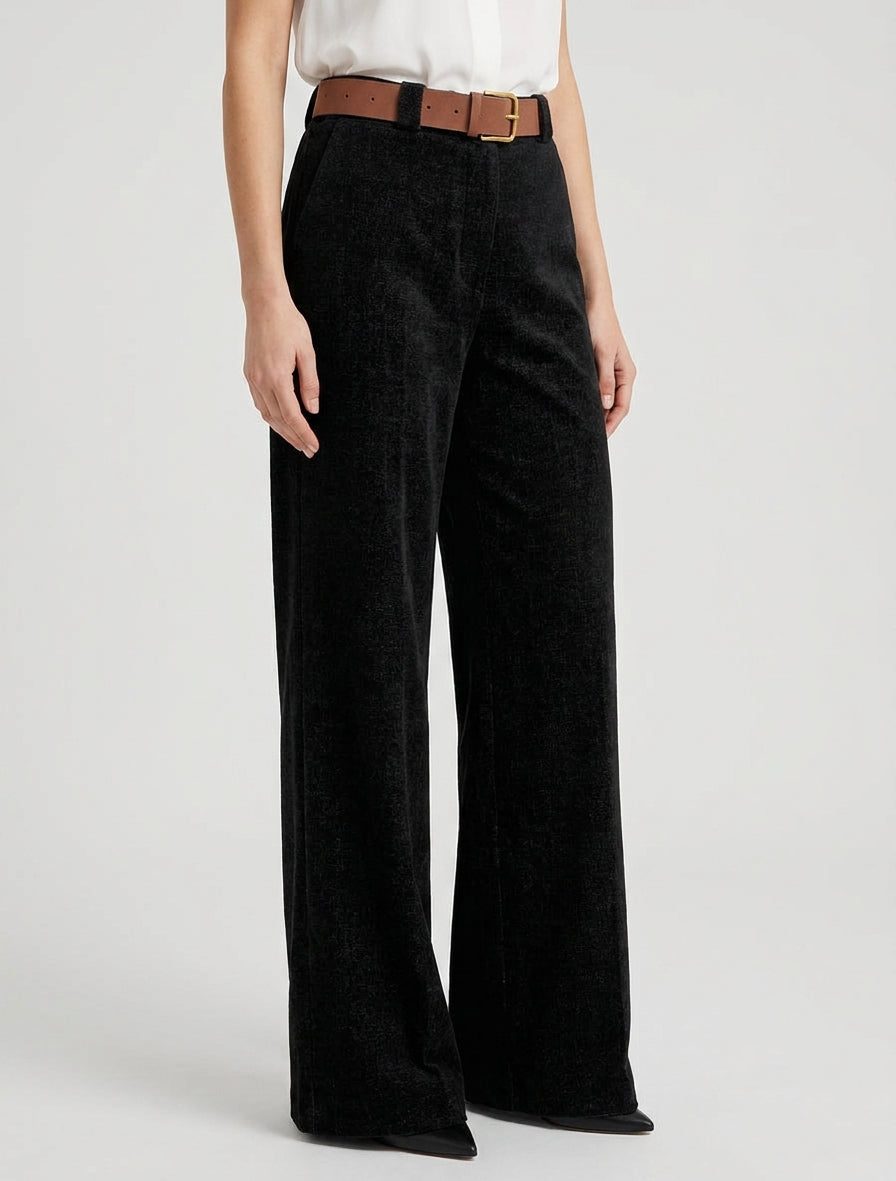 Elastische broek in fluweeleffect - Zwart
