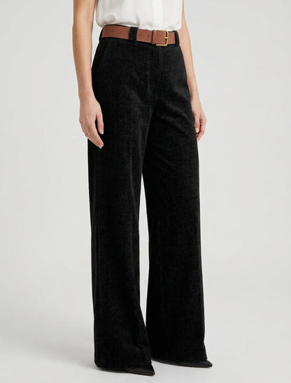 Elastische broek in fluweeleffect - Zwart