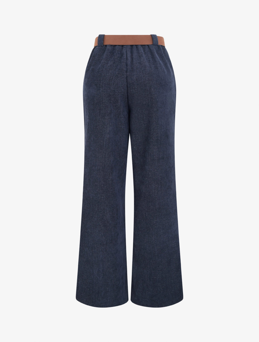 Pantalon élastiqué effet velours - Marine - 2