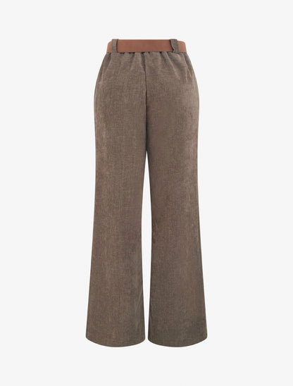 Pantalon élastiqué effet velours - Taupe - 2