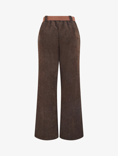 Pantalon élastiqué effet velours - Marron - 2