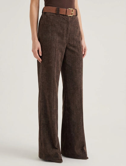 Elastische broek in fluweeleffect - Bruin
