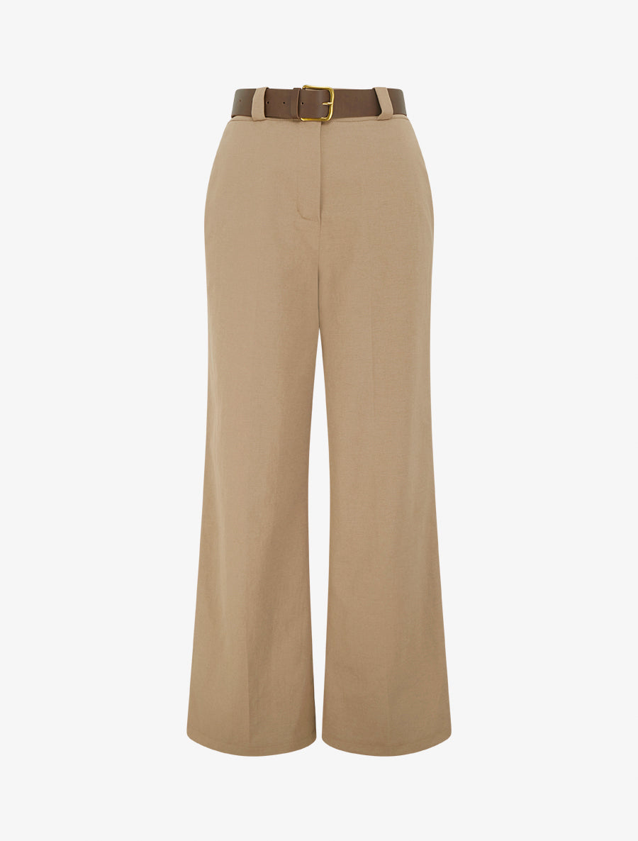 Pantalon élastiqué coupe ample - Camel - 1