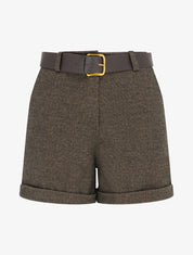 Short droit en feutrine à taille haute et ceinture - Taupe - 1