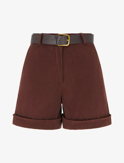 Short droit en velours côtelé taille haute - Bordeaux foncé - 1