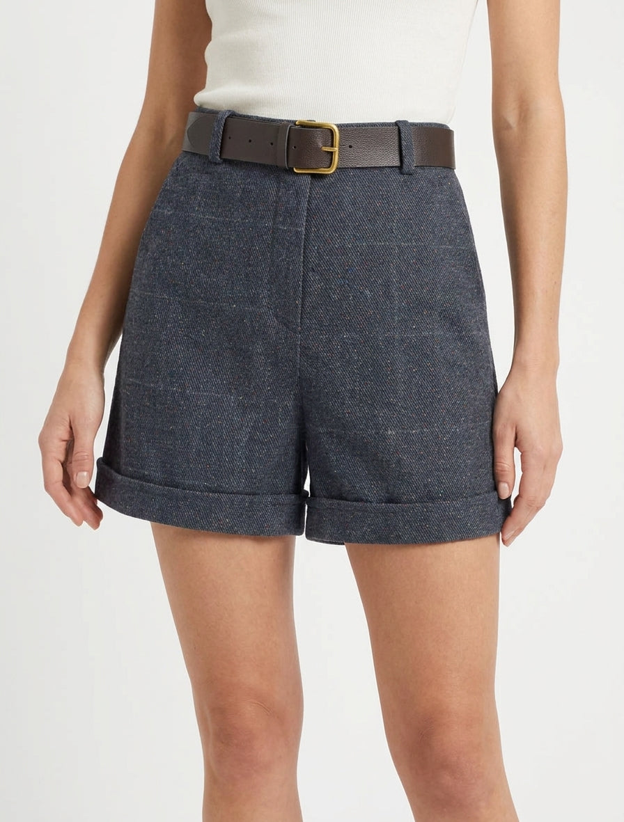 Hoog getailleerde geruite short - Blauwgrijs