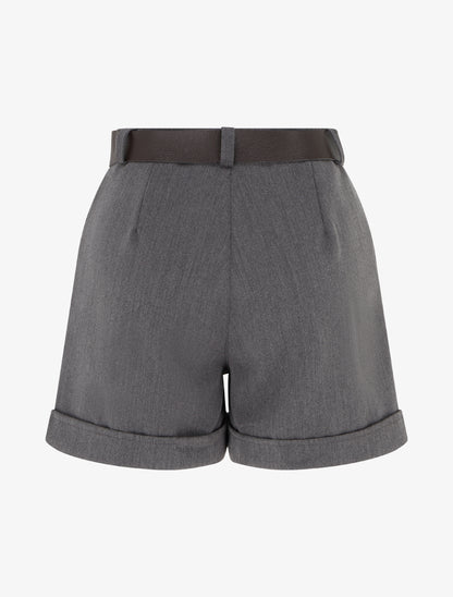 Short à revers ceinturé - Gris - 2