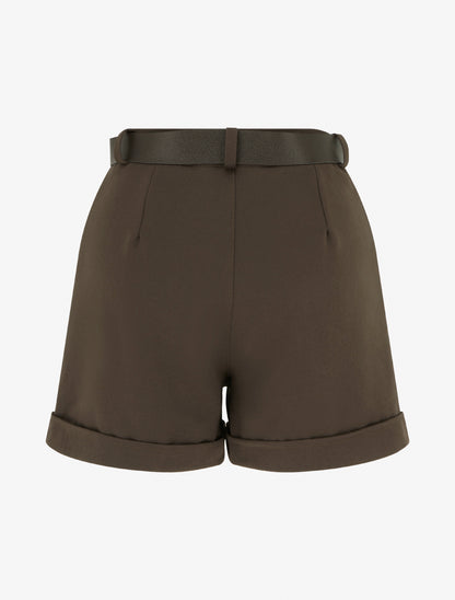 Short à revers ceinturé - Marron - 2