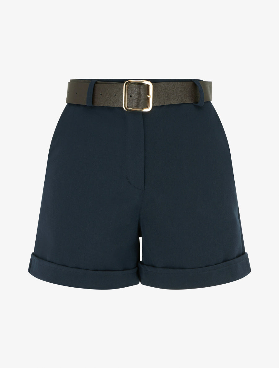 Short à revers ceinturé - Marine - 1