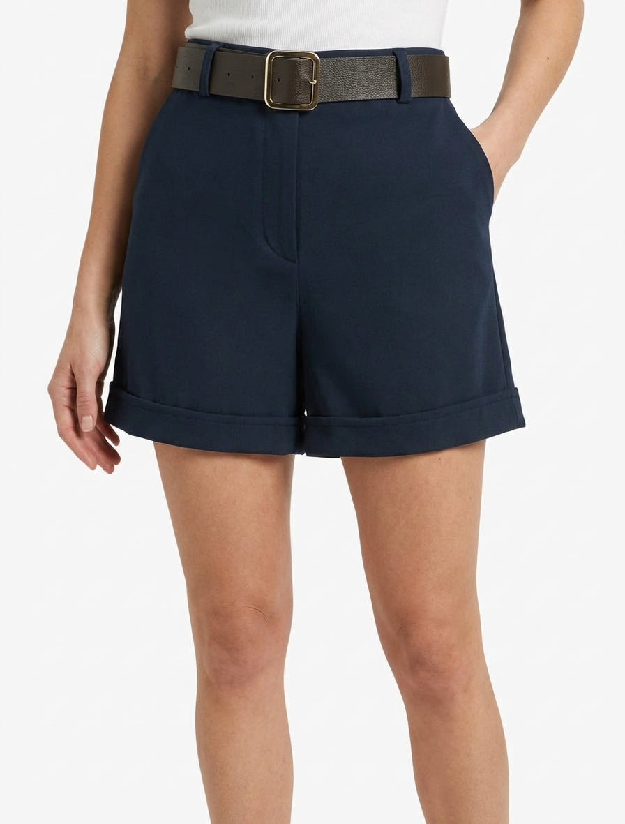 Omgeslagen short met riem - Marine