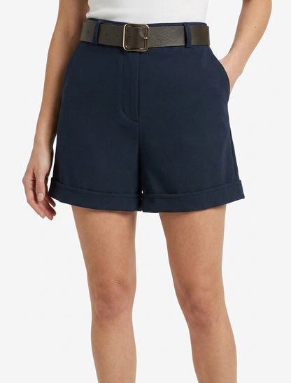 Omgeslagen short met riem - Marine