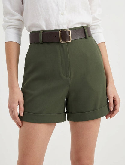 Omgeslagen short met riem - Kaki